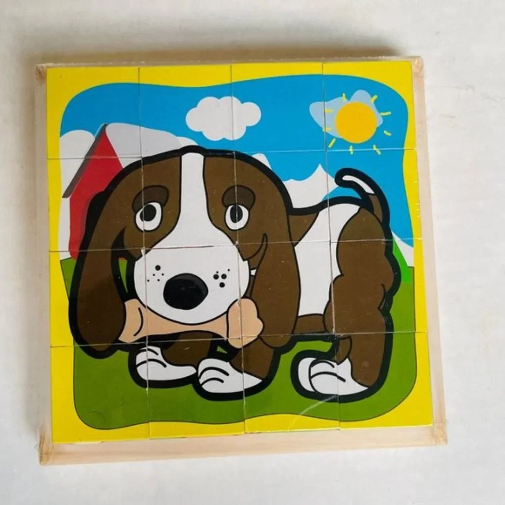6 in 1 Cube Puzzle Puppy Dog Fish Rabbit Bird Turtle Cat Animal Kids Toy Zigsaw